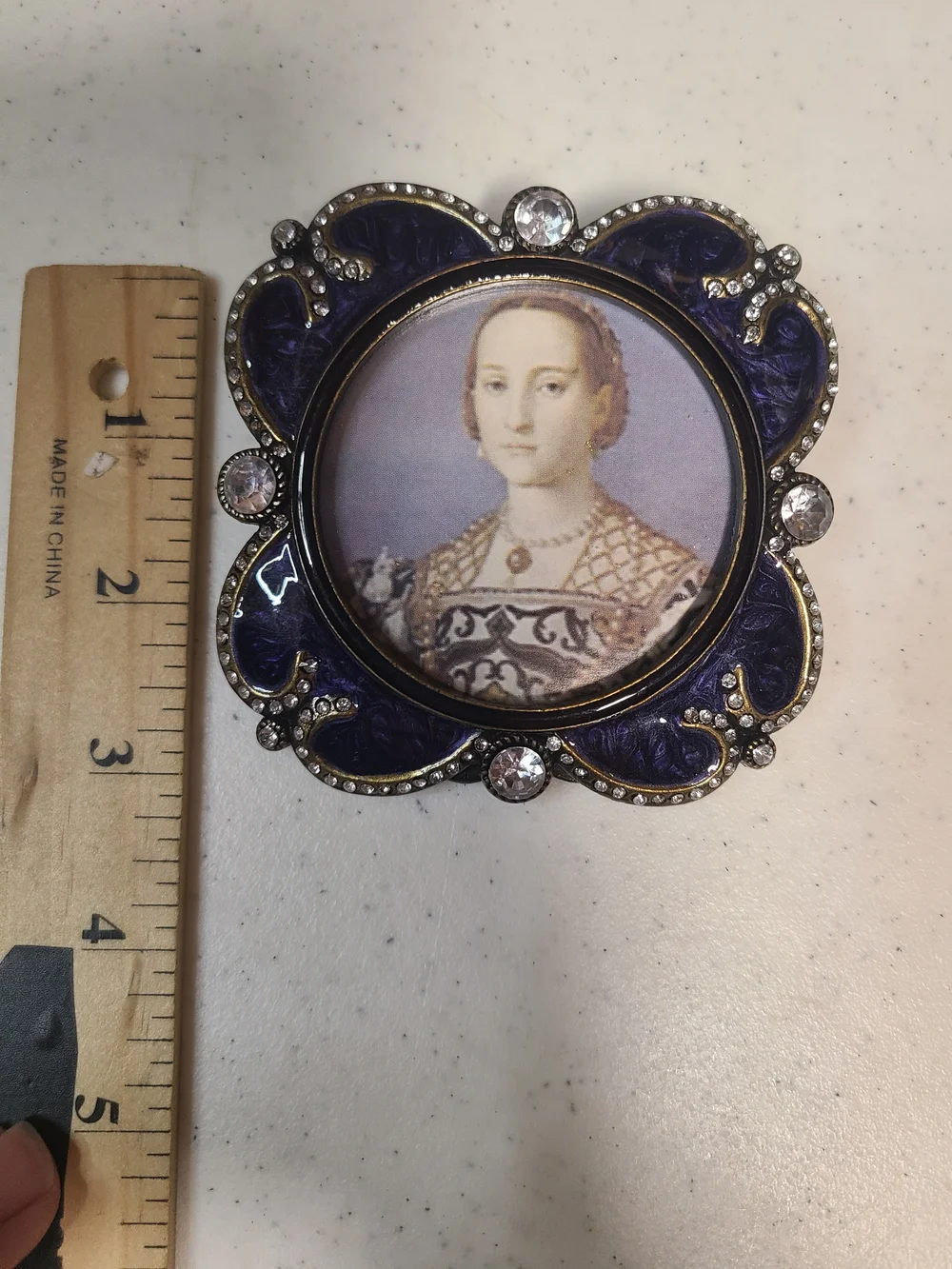 Two’s Company Jeweled Photo Frame Purple Enamel Portrait Eleonora di Toledo Mini
